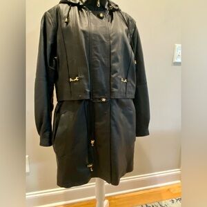 Woman black leather coat jacket with removable hoodie COMINT - size M - NEW!